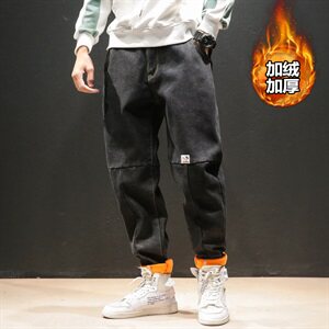 2019冬季新款马切达日系大码宽松加绒加厚男拼接牛仔裤K3071-P50图片