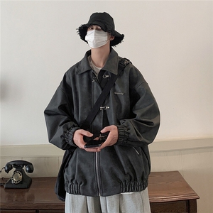 美式港风夹克男大码M-5XL夹克男水洗雪花皮衣男JK8741P130控168图片