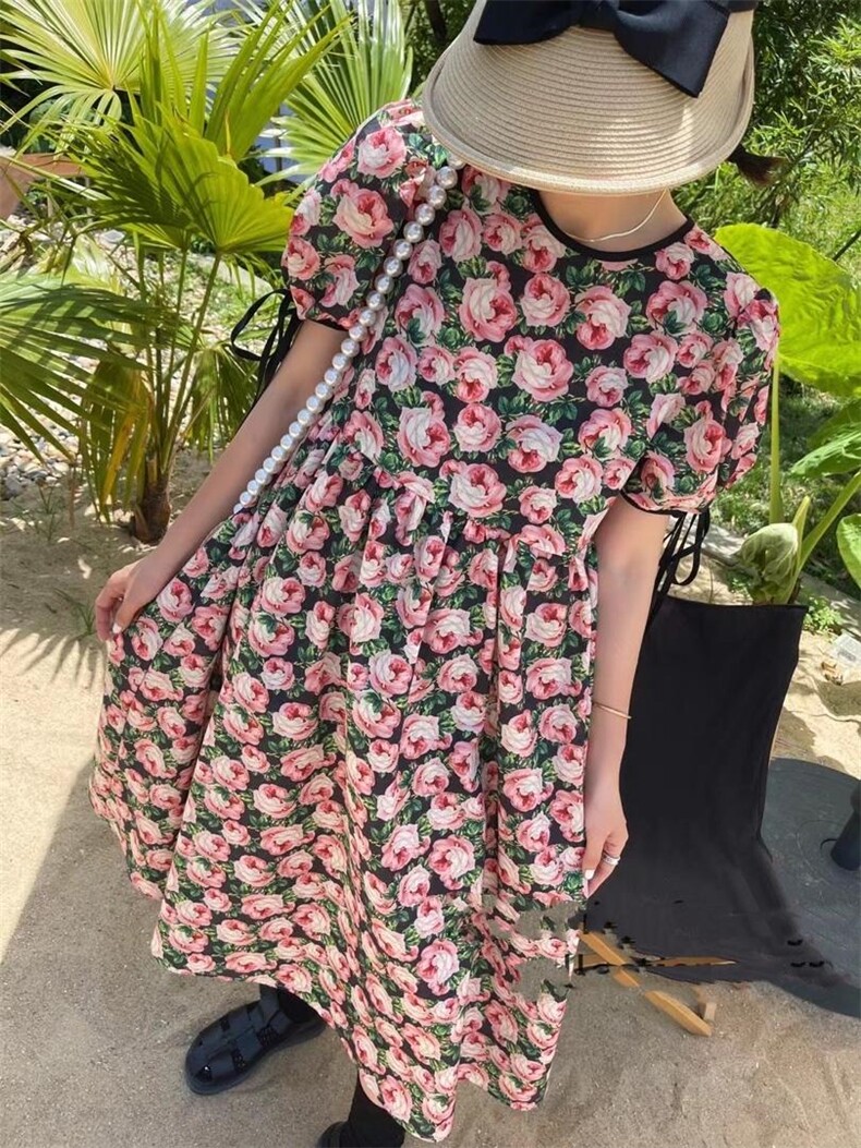 Z2161欧洲站夏季新款2021玫瑰花宽松显瘦气质法式连衣裙,女装连衣裙,L·H·X