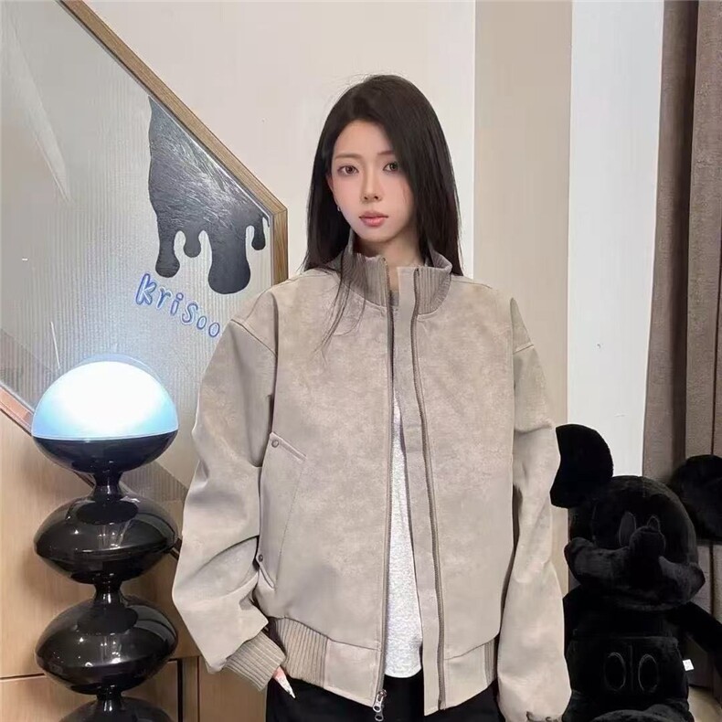 现货美式宽松PU皮休闲潮流短款外套男JK299P75,女装短外套,星座205-3