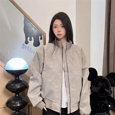 现货美式宽松PU皮休闲潮流短款外套男JK299P75，女装短外套，星座205-3