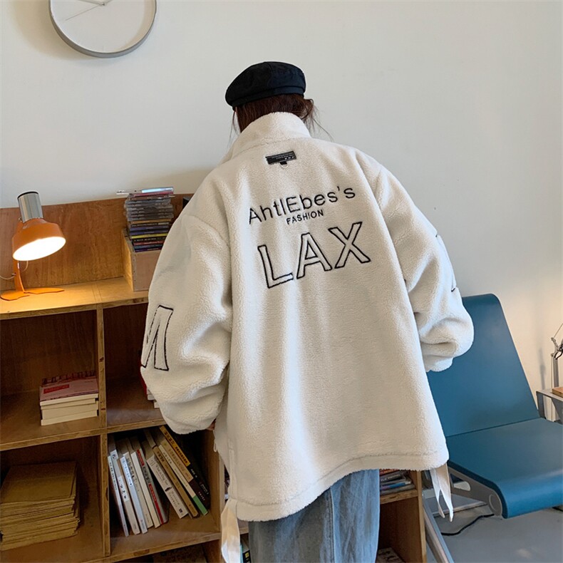 主推情侣冬季新款夹克潮牌羊羔绒宽松大码加绒加厚外套M03P85,男装夹克,星座1113