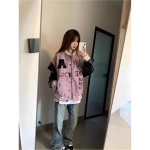 字母刺绣棒球服外套男宽松设计感hiphop个性夹克潮JK0723-P65图片