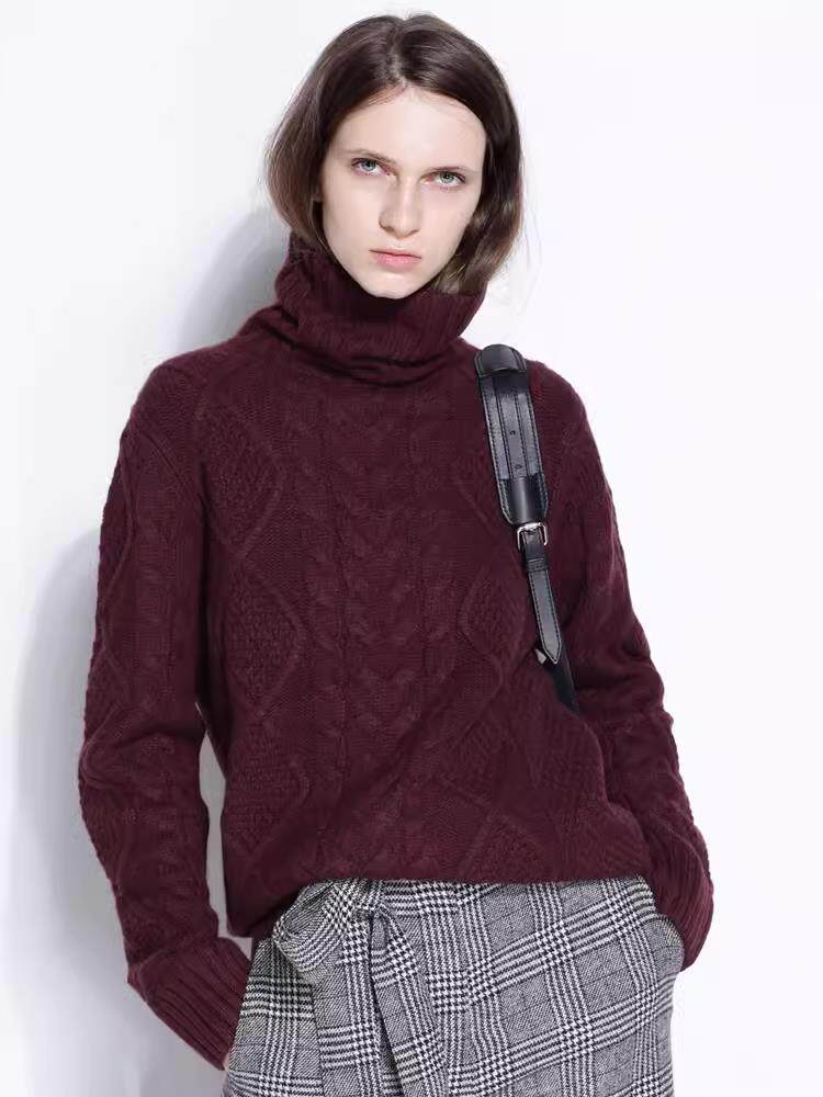 高领毛衣女洋气羊毛衫秋冬季宽松纯色简约堆堆领打底衫，女装羊毛衫，丽特绒