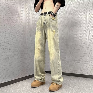 青春流行ins男原宿美式vibe裤子直筒水洗拉链牛仔裤潮N2226P43图片