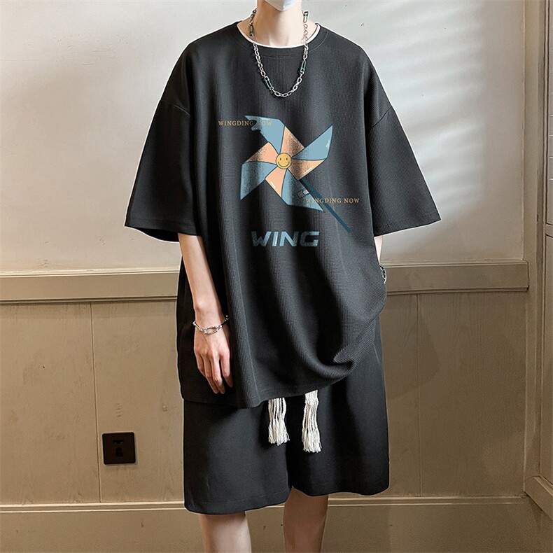 华夫格套装运动短袖t恤套装休闲两件套一套HZ84112-P44,男装T恤,电商A040