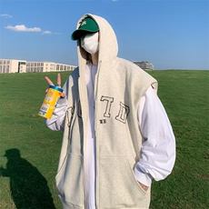 美式复古无袖连帽衫卫衣男女开衫宽松ins百搭休闲外套WY155-P35，女装短外套，星座1008-2
