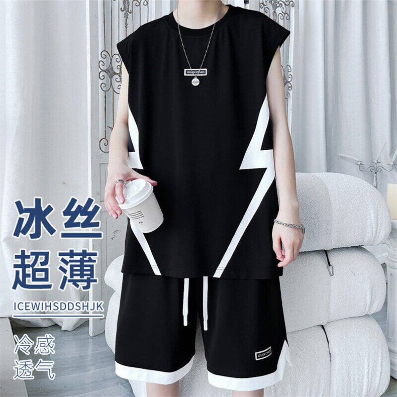 2024夏季新款旋律风车大码冰丝速干背心套装M-5XHQ24607-特P55,男装休闲套装,电商A022