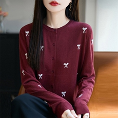 2025羊毛撞色蝴蝶结夹花开衫针织衫，女装针织衫/毛衣，暖娇绒包芯纱店
