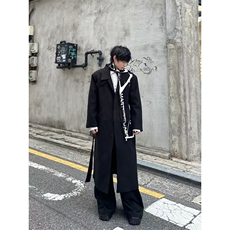 灰色韩系垫肩毛呢大衣男款冬季高级感收腰长款风衣英伦风呢子外套，男装风衣，星座1004-3