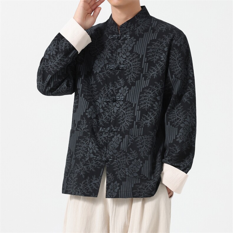 男士外套棉麻印花夹克盘扣立领唐装风XZ1512-2556-P45，男装夹克，星座1512