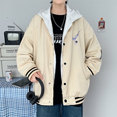 特p60控108有绗棉连帽夹克宽松大码装纯色情侣假两件外套男JKL01，男装夹克，电商B370