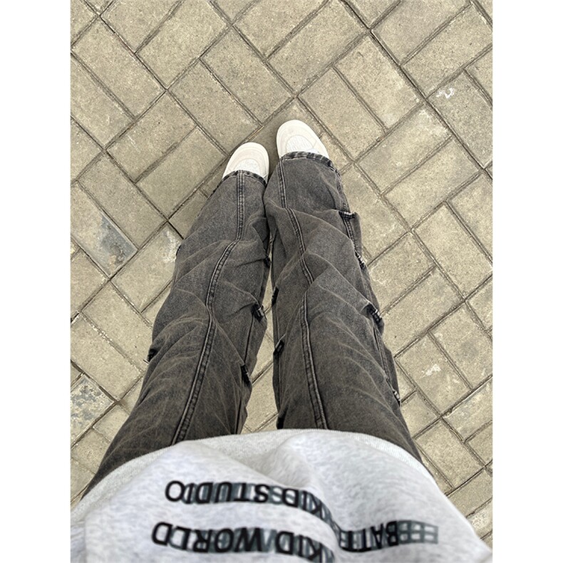 自家图，cleanfit褶皱牛仔裤男秋冬伞兵微喇裤子KZA51-P60,男装牛仔裤,星座1007（原301D）