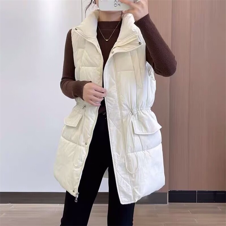 日系无品牌简约文艺拉链中长款立领收腰棉服马甲女装流行潮流新款，男装背心/马甲，星座1210-1