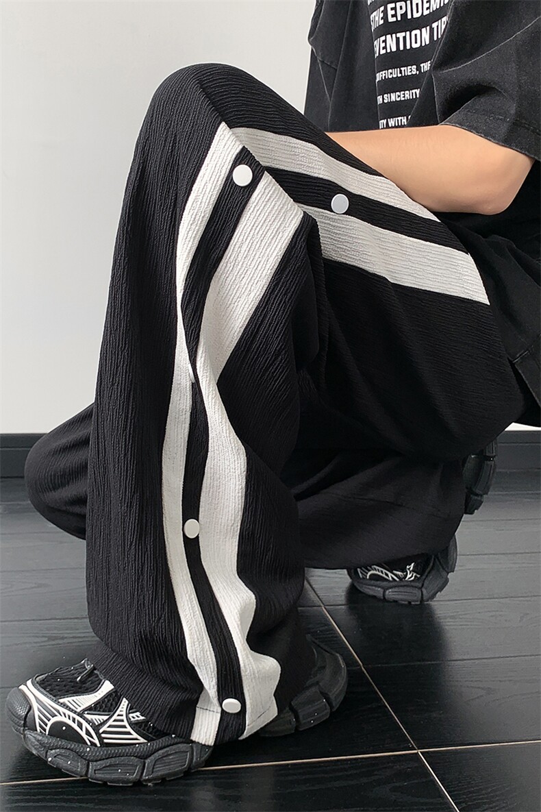 垂感冰丝阔腿拖地裤子男撞色宽松褶皱休闲长裤XZ514-2-1551-P48,男装休闲裤,星座514-2(原B239)