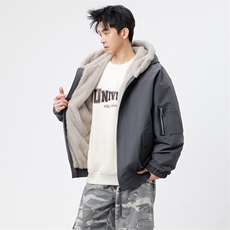 自家图有视频加绒毛领棉衣冬季新款座山雕连帽派克棉服M2555p88，男装棉衣，电商D315