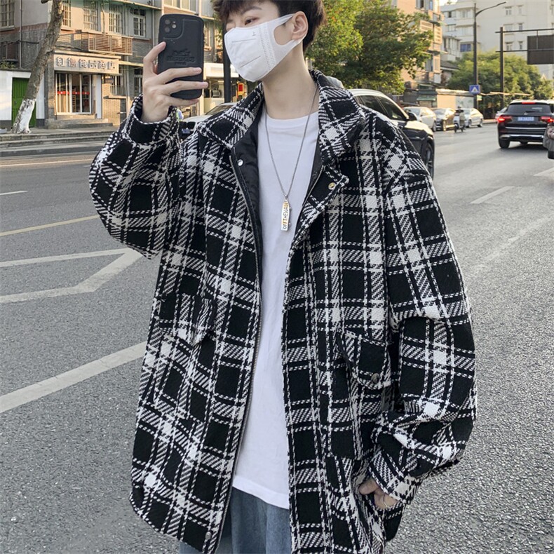 wassuphappy小香风格子外套男士春秋季2025新款潮牌毛呢休闲夹克,男装夹克,电商A157