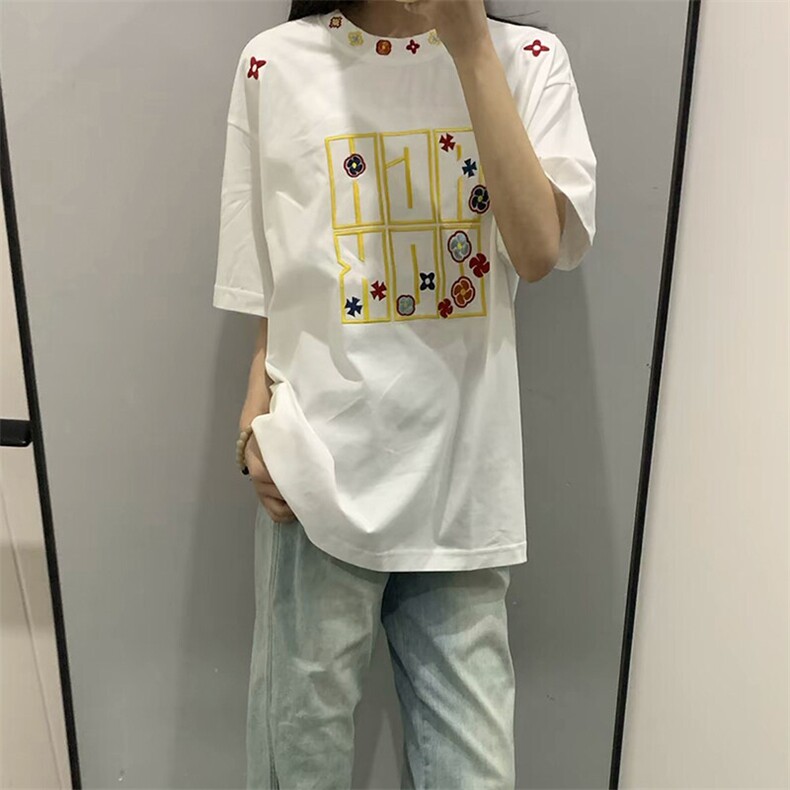 万针全刺绣工艺抖音得物高品质260克重磅纯棉双纱美式高街短袖T恤图片