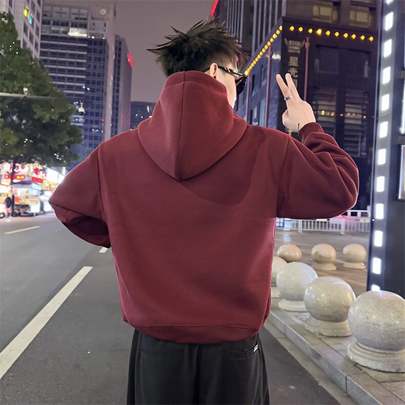 360g重磅棉感加绒款男潮牌纯色套头连帽卫衣8024P58,男装卫衣,电商C208