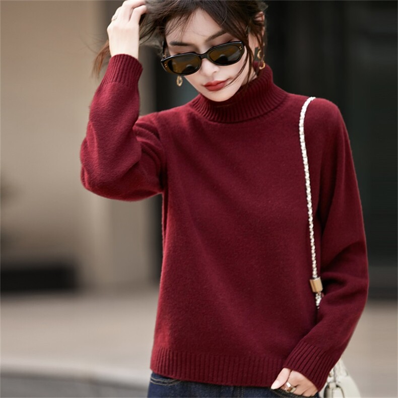 2025年秋季时尚百搭休闲加厚高翻领，女装羊毛衫，鑫源羊绒