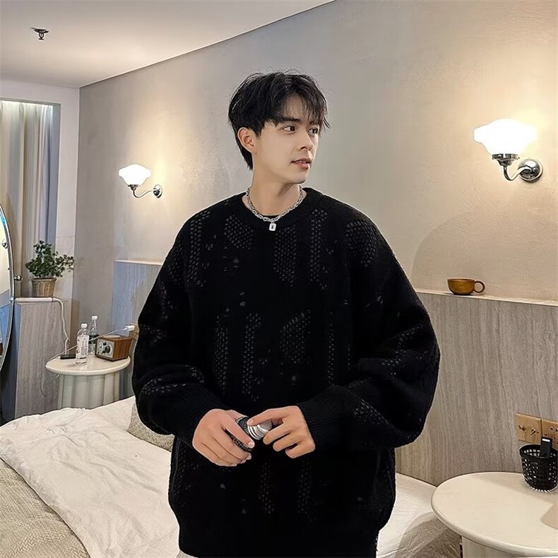 美式圆领毛衣男慵懒风休闲针织衫M7027P48,男装针织衫/毛衣,星座1116-2