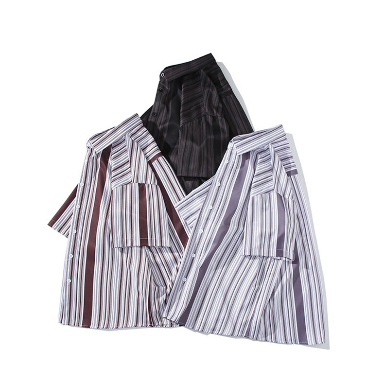 花衬衫男短袖夏季条纹休闲上衣服外套翻领大码衬衣A012/863P35,男装衬衫,电商A012