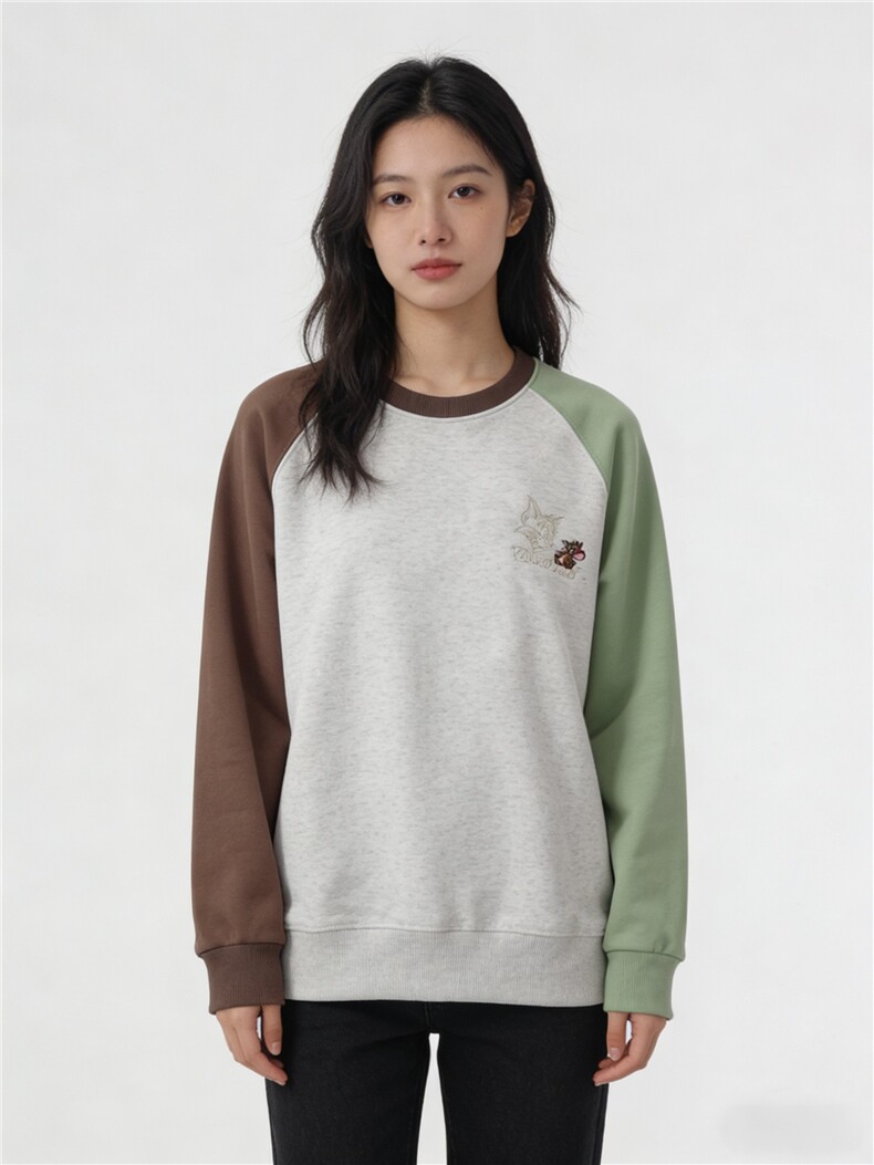 2025年秋季时尚百搭通勤简约休闲猫和老鼠拼色卫衣，女装卫衣/绒衫，湘姗