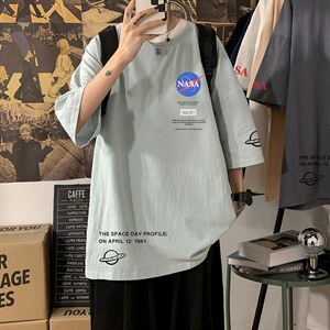 YT26243-P30 NASA亚短袖t恤男大码五分袖男宽松七分袖 海报风图片