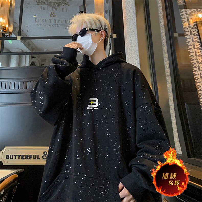 抖音得物高品质重磅全棉二开支持退换360克满天星连帽卫衣1023,男装卫衣,电商A486