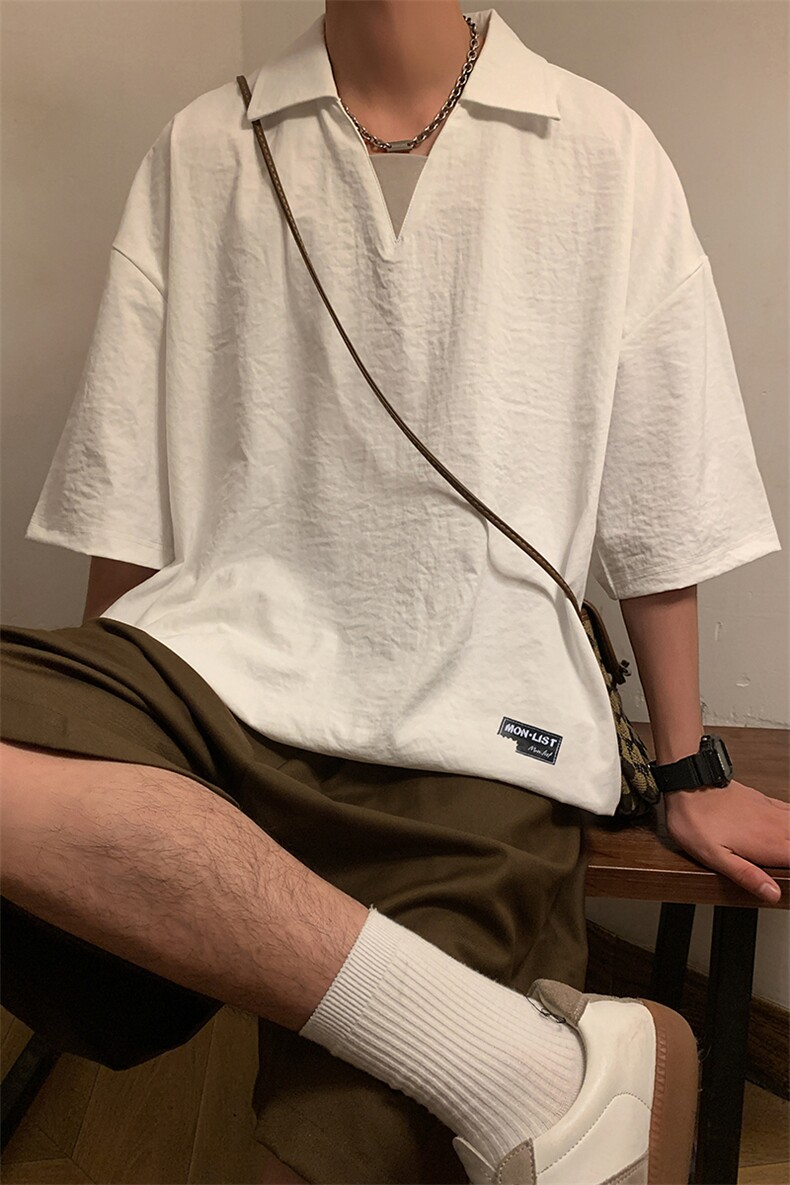 冰氧仿棉短袖港风暖光体恤休闲百搭纯色POLO衫男上衣TC3143-P35,男装T恤,星座717