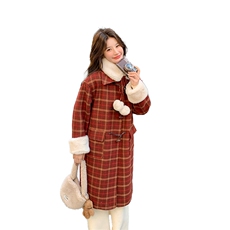 新款格子90羽绒毛呢大衣送毛领2C010-2597-P285-K418，女装羽绒服，2C010