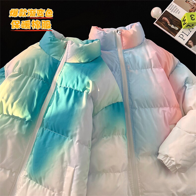 特批50无差价冬款扎染渐变棉服男士加厚保暖大码立领情侣棉衣M08图片