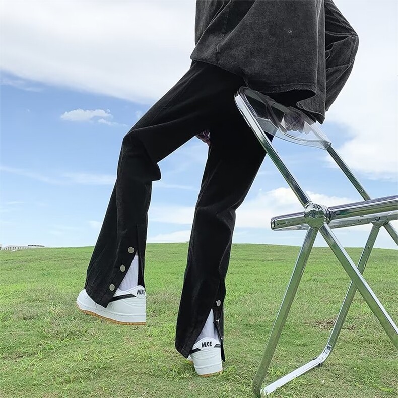 美式高街裤子潮牌拉链开叉黄泥牛仔裤男喇直筒裤GN3208-P45,男装牛仔裤,星座1001-1