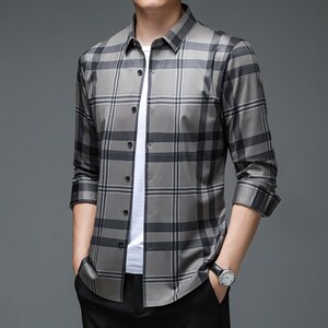 JB8803男式服装新款衬衫男长袖翻领休闲四季中老年商务衬衣P73图片