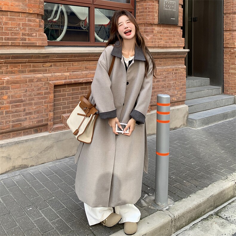 灰色高级感毛呢大衣女长款赫本风羽绒内胆呢子外套H6106P245K368，女装毛呢外套，维壹