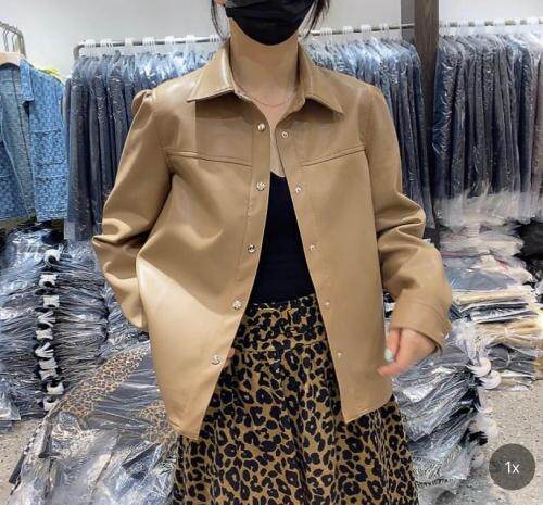2021秋季新款时尚简约设计单排扣潮PU皮衣图片