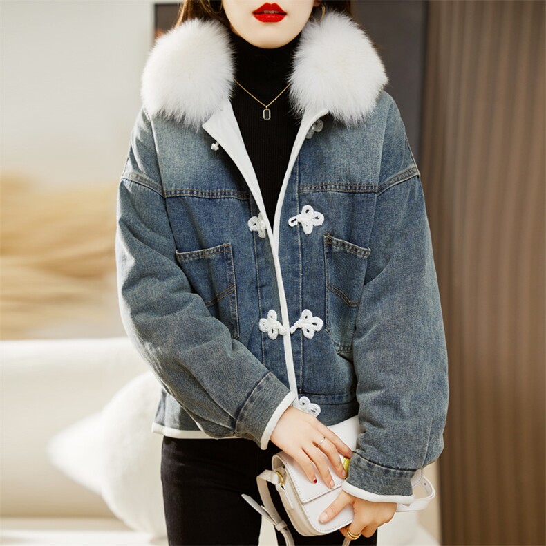 加厚保暖牛仔派克服休闲个性时尚宽松2022冬新款显瘦外气质通勤,女装派克服,多彩