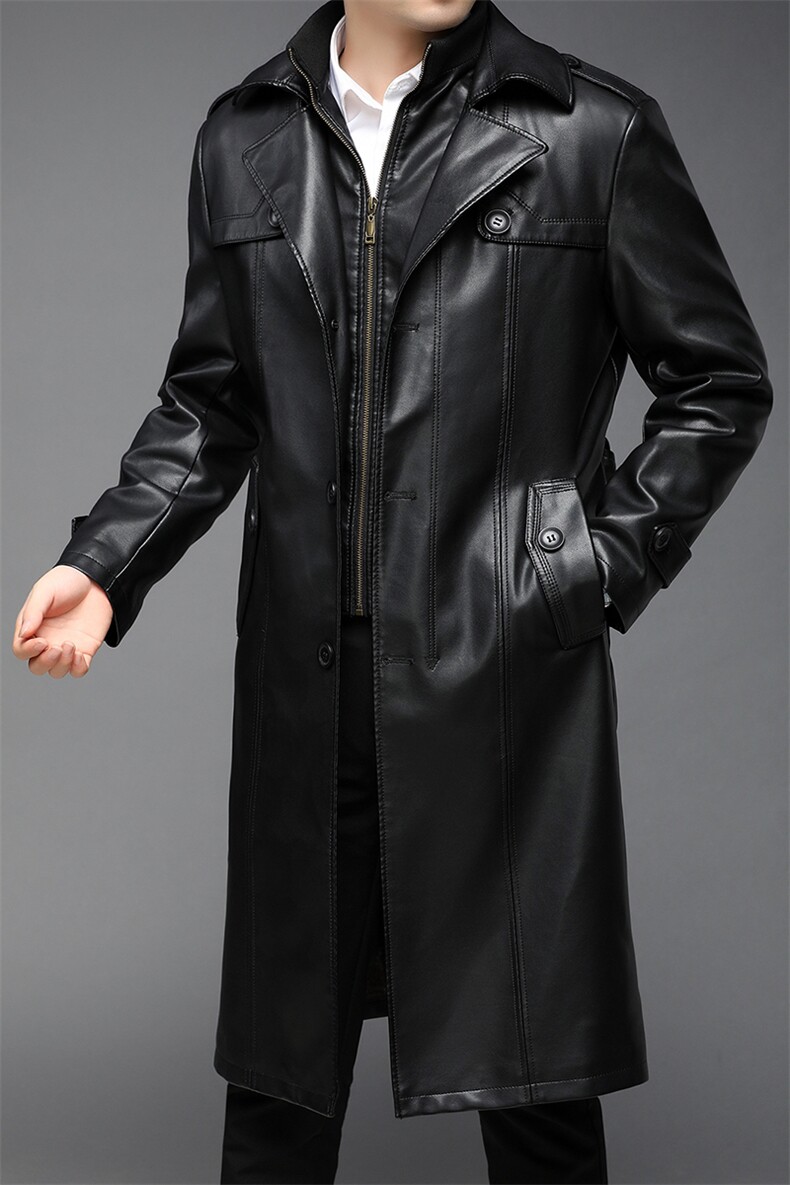 时尚皮衣男中长款中年帅气高档加绒皮夹克风衣外套潮ZL6688-P205，男装风衣，电商B212（原钱塘6029）