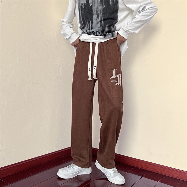 109-1-K98-P45控58麂皮绒发泡印花秋装宽松拖地休闲裤,男装休闲裤,星座109-1