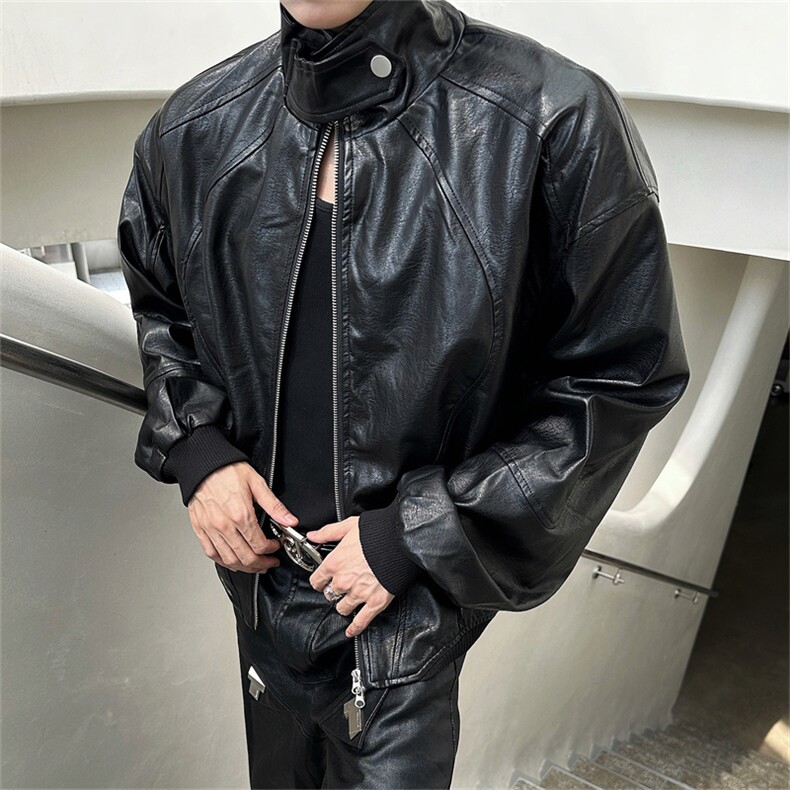 美式复古夹棉加厚机车服男女痞帅秋冬新品短款宽松外套黑色皮衣男，男装皮衣，星座505-2（原电商A260-1)