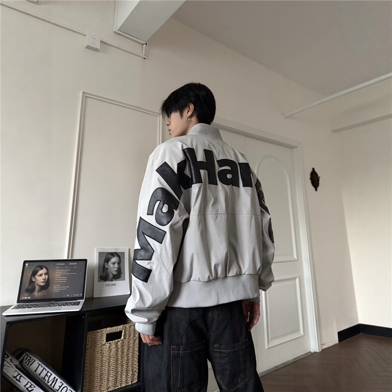 C316HXD12P98春装新款皮质刺绣夹克短款字母时尚外套夹克衫，男装夹克，电商C316