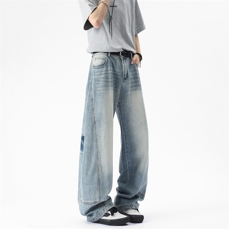 WD922-风格店数据款春夏宽松拼接弯刀牛仔(P65X98)1,男装牛仔裤,电商C315