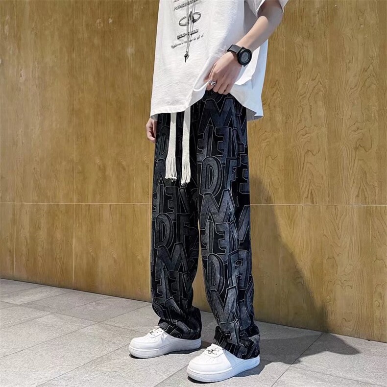 灯芯绒字母满印休闲裤男设计感情侣宽松阔腿裤子CK92 P33 加绒P43图片