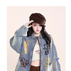 新中式风刺绣牛仔外套女短款2025春秋新款设计感小个子夹克上衣，女装衬衫，星座218-8