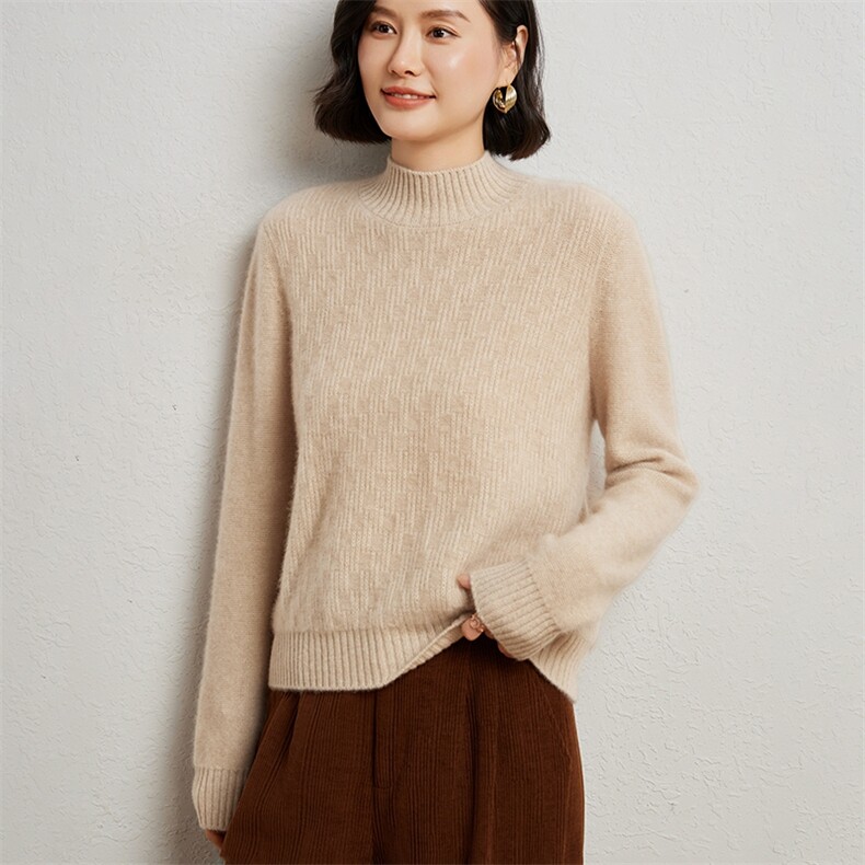 冬季重磅加厚半高领羊绒衫女短款席编纯色长袖套头针织打底衫毛衣,女装羊绒衫,臻维羊绒