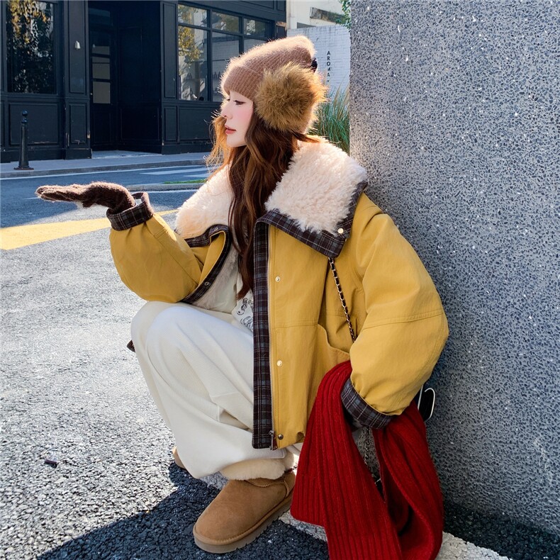 冬季新款黄色拼毛90绒羽绒外套203-9576-P305-K458,女装羽绒服,浙宝203
