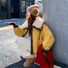 冬季新款黄色拼毛90绒羽绒外套203-9576-P305-K458，女装羽绒服，浙宝203