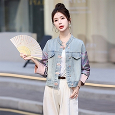 盘扣牛仔外套女2025春秋新款新中式国风元素时尚休闲减龄女士上衣，女装牛仔外套，星宇服饰