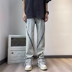 美式高街hiphop炸街拉链牛仔裤男小众设计感复古宽松NK2230-P48，男装牛仔裤，星座1109-3