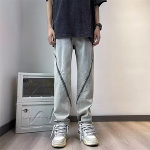 美式高街hiphop炸街拉链牛仔裤男小众设计感复古宽松NK2230-P48,赵薇牛仔路穿搭图片